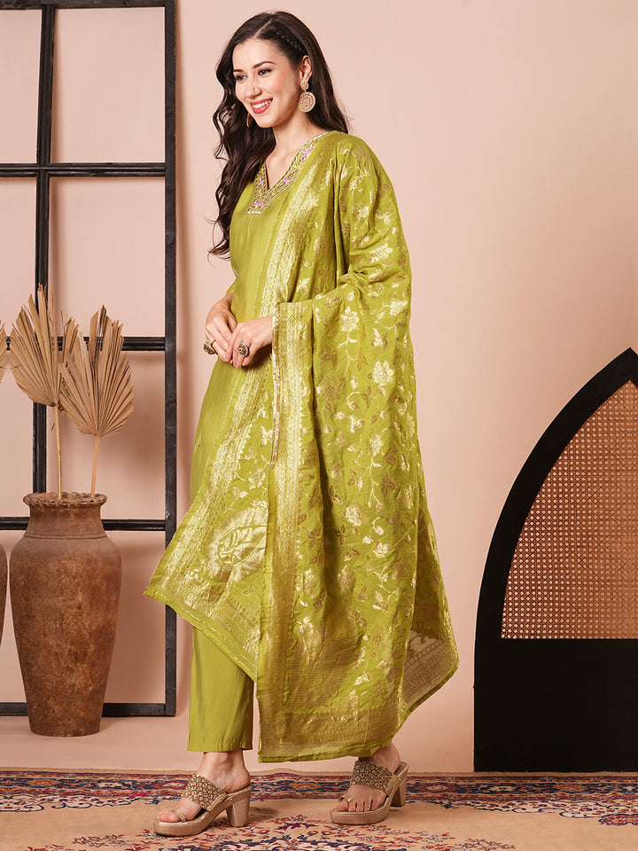 Gorgeous Dusty Pink Suit | PV Chanderi top bottom with Jacquard Silk dupatta