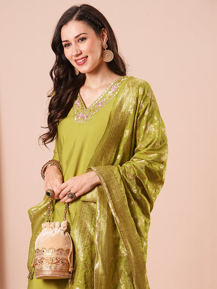 Gorgeous Dusty Pink Suit | PV Chanderi top bottom with Jacquard Silk dupatta