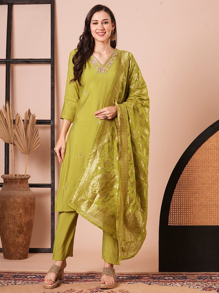 Gorgeous Dusty Pink Suit | PV Chanderi top bottom with Jacquard Silk dupatta