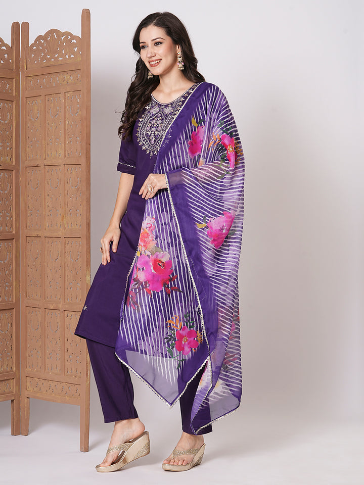 Charming Dark Purple Suit | PV Chanderi top bottom with Taby Silk dupatta