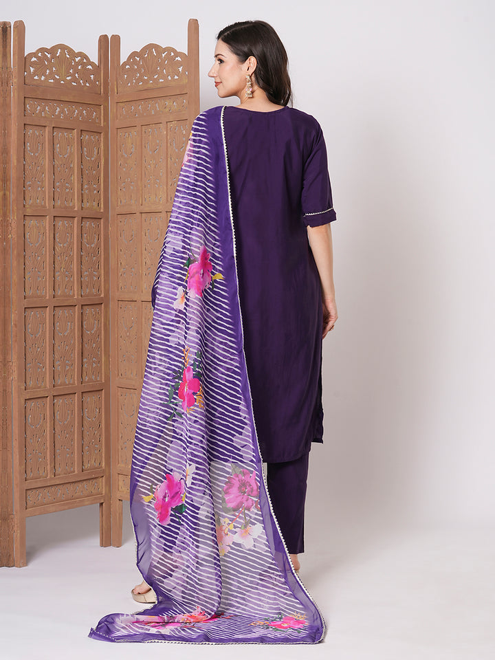 Charming Dark Purple Suit | PV Chanderi top bottom with Taby Silk dupatta