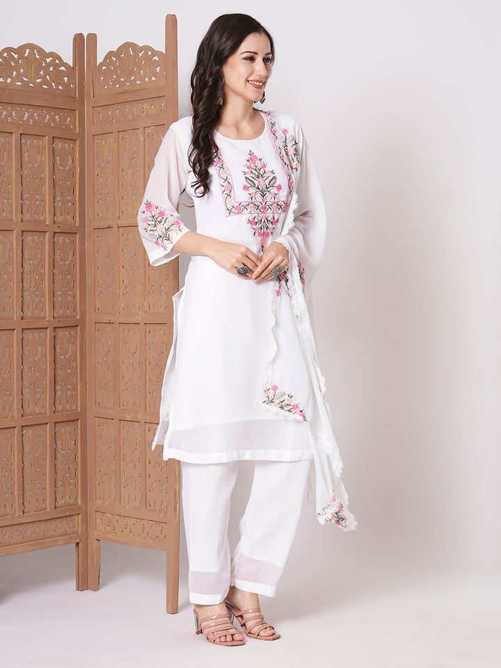 Gorgeous White Suit | Faux Georgette top bottom with dupatta