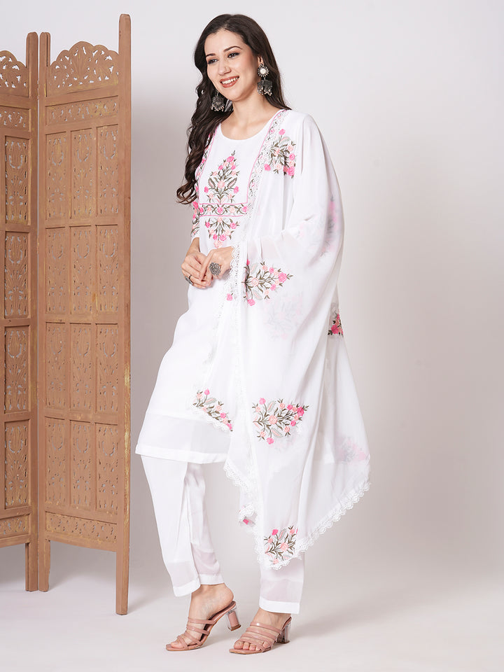 Gorgeous White Suit | Faux Georgette top bottom with dupatta