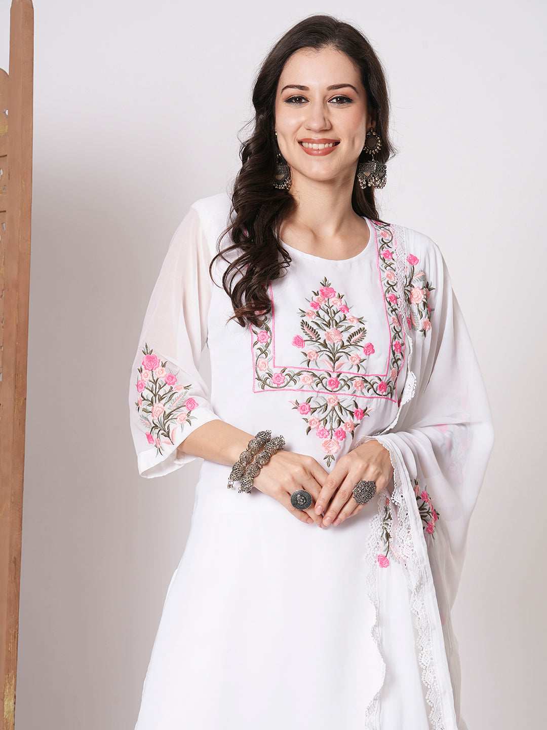 Gorgeous White Suit | Faux Georgette top bottom with dupatta