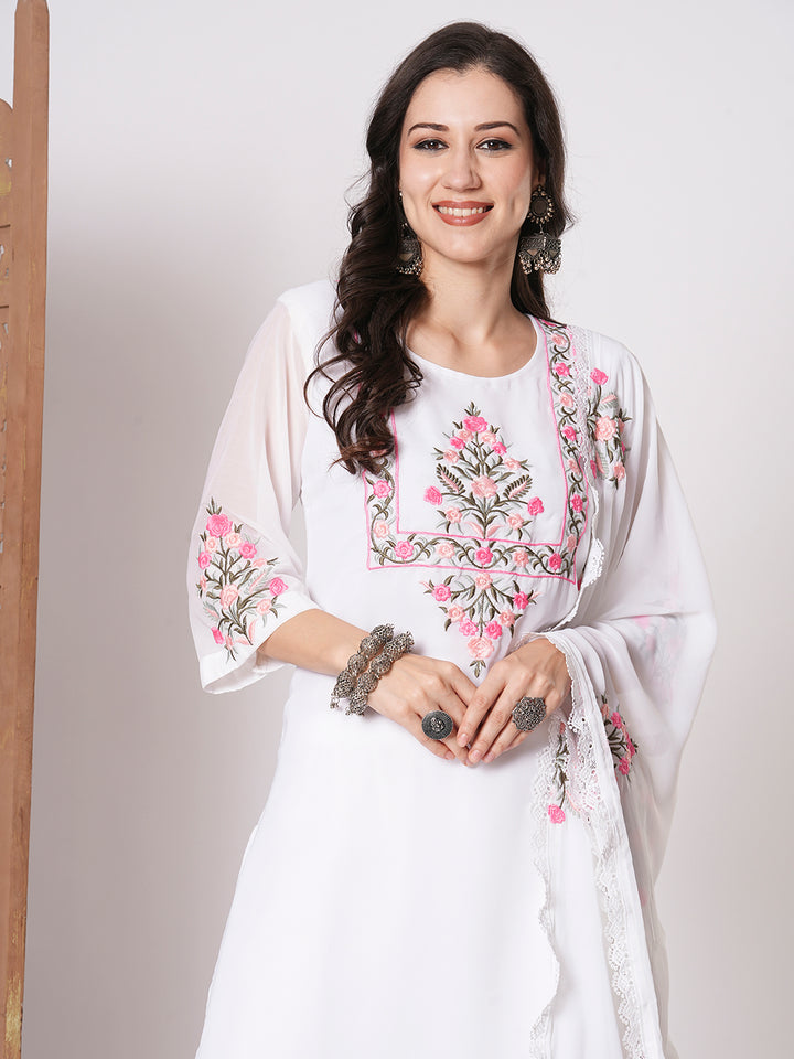 Gorgeous White Suit | Faux Georgette top bottom with dupatta