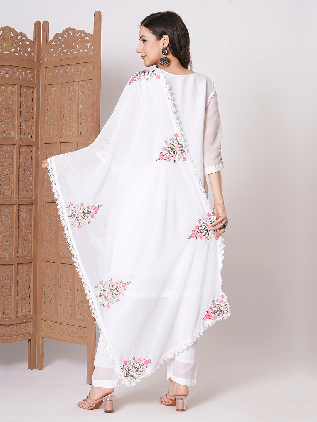 Gorgeous White Suit | Faux Georgette top bottom with dupatta