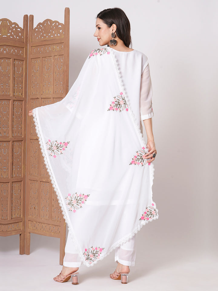 Gorgeous White Suit | Faux Georgette top bottom with dupatta