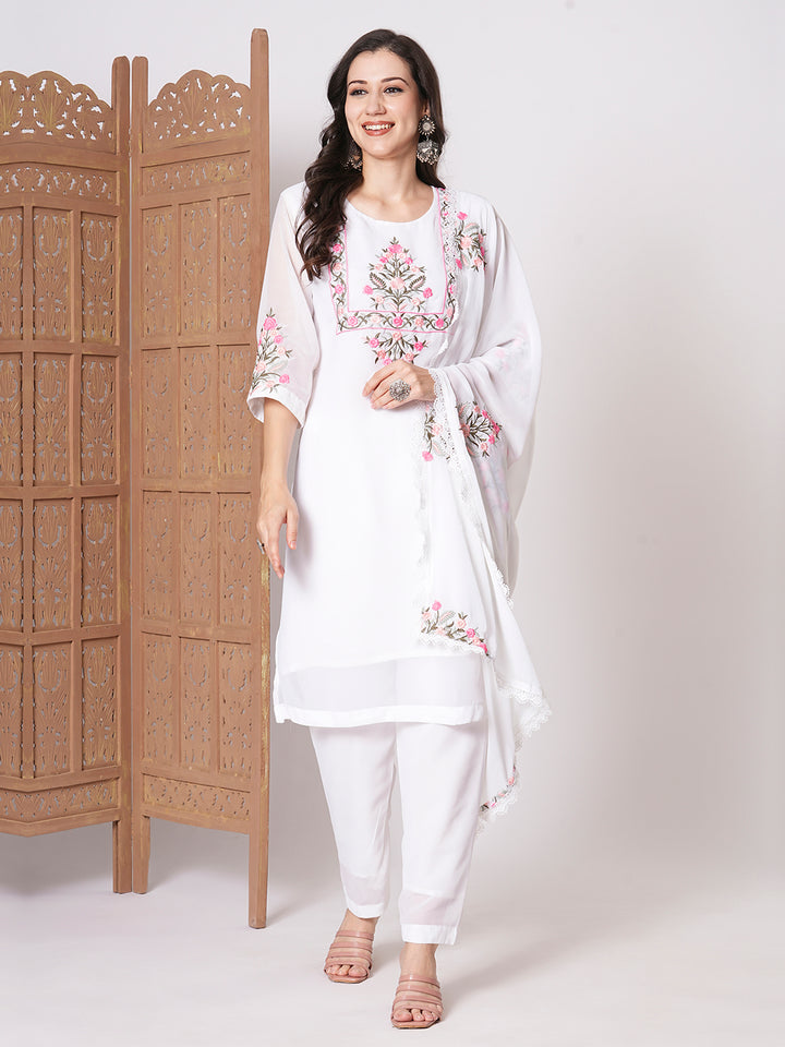 Gorgeous White Suit | Faux Georgette top bottom with dupatta