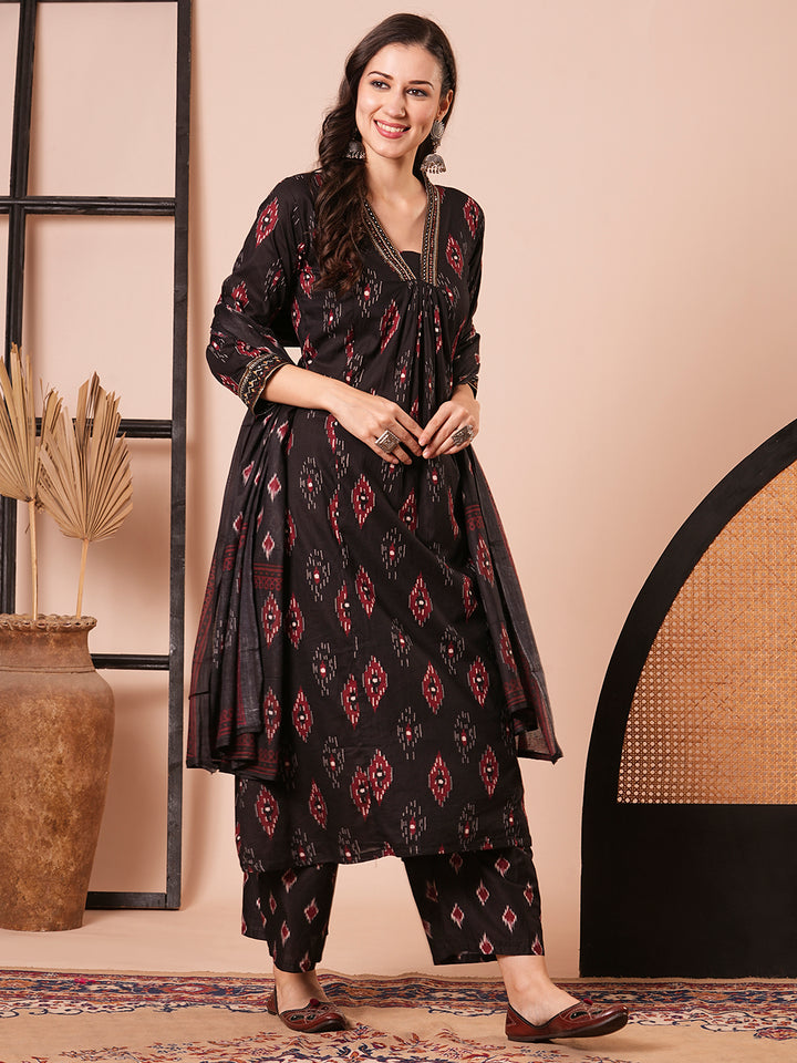 Stunning Black Suit | Cotton Blend top bottom with Cotton dupatta