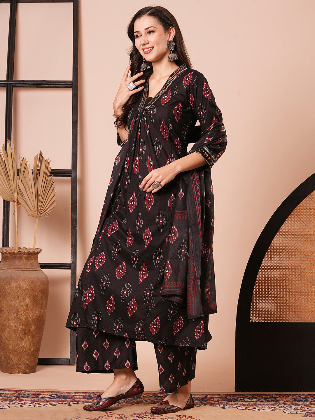Stunning Black Suit | Cotton Blend top bottom with Cotton dupatta