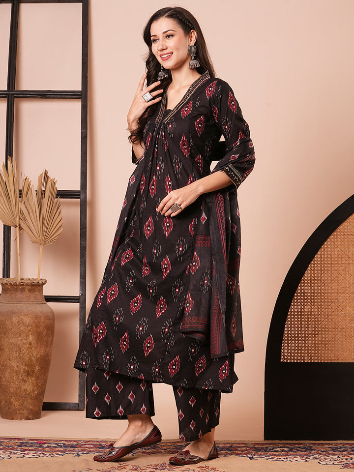 Stunning Black Suit | Cotton Blend top bottom with Cotton dupatta