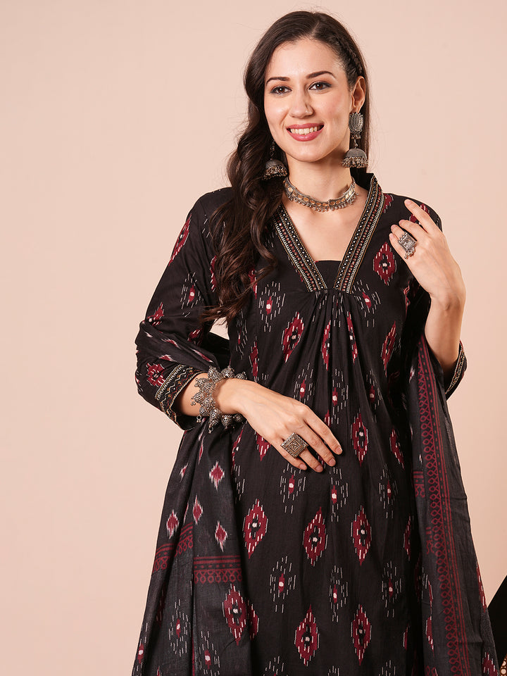 Stunning Black Suit | Cotton Blend top bottom with Cotton dupatta