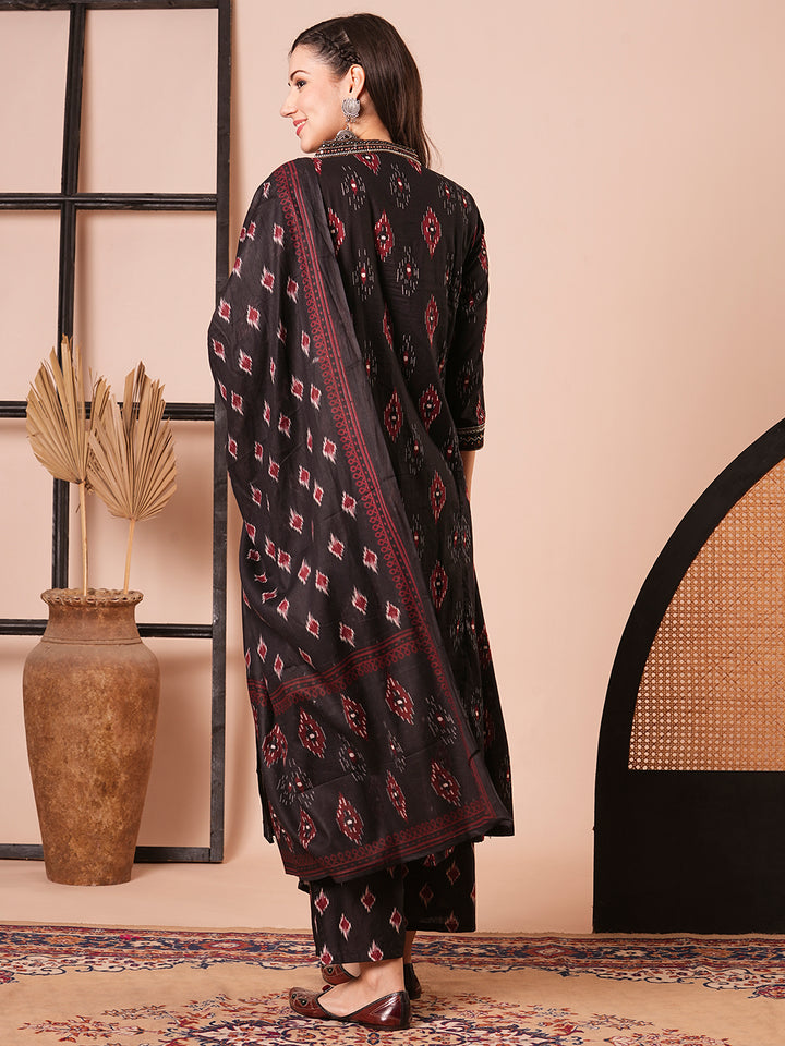 Stunning Black Suit | Cotton Blend top bottom with Cotton dupatta