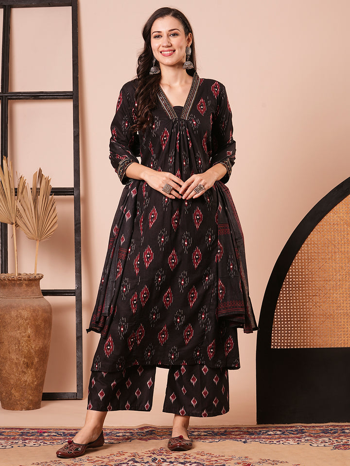 Stunning Black Suit | Cotton Blend top bottom with Cotton dupatta