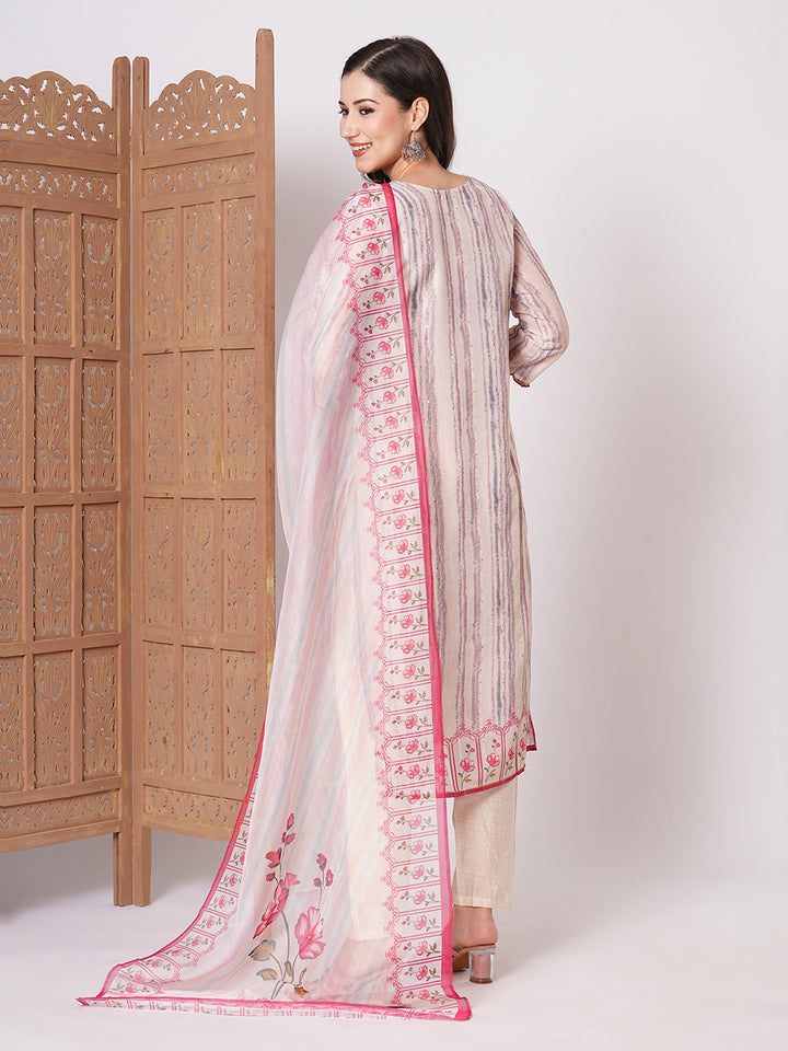 Elegant Off White Muslin Top Matched with Muslin   Bottom | Finished with an Elegant Taby Silk
