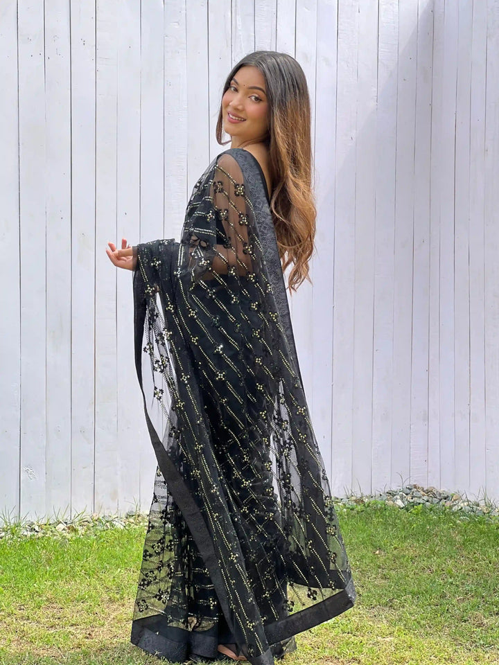 Luxurious Designer Saree in Butterfly Net Fabric | Diamond Work Blouse