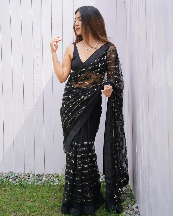 Luxurious Designer Saree in Butterfly Net Fabric | Diamond Work Blouse