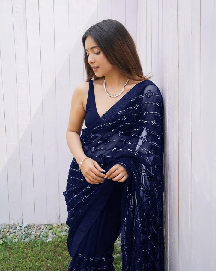 Luxurious Designer Saree in Butterfly Net Fabric | Diamond Work Blouse