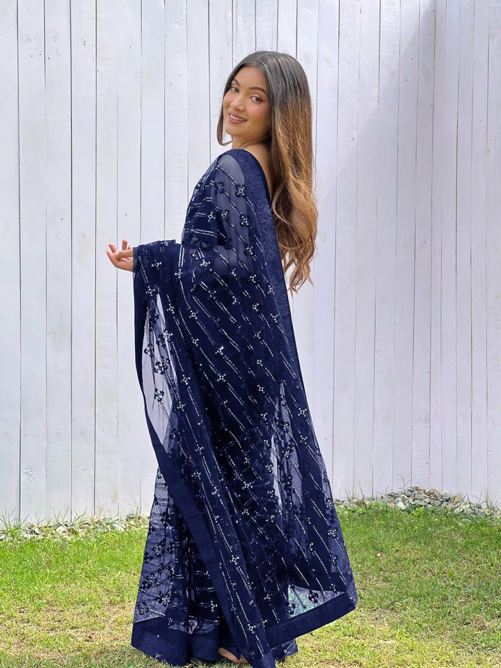 Luxurious Designer Saree in Butterfly Net Fabric | Diamond Work Blouse
