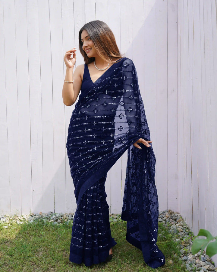 Luxurious Designer Saree in Butterfly Net Fabric | Diamond Work Blouse
