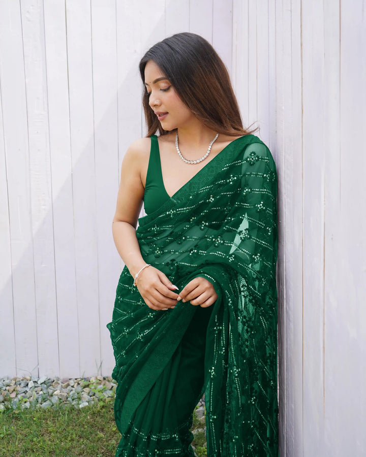 Luxurious Designer Saree in Butterfly Net Fabric | Diamond Work Blouse