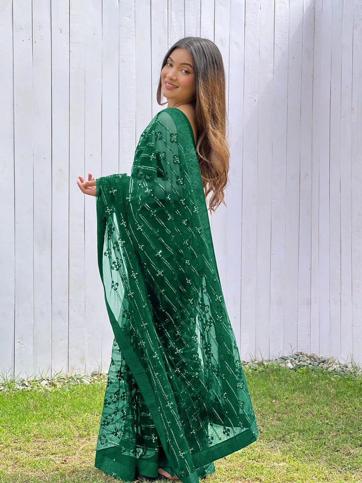 Luxurious Designer Saree in Butterfly Net Fabric | Diamond Work Blouse