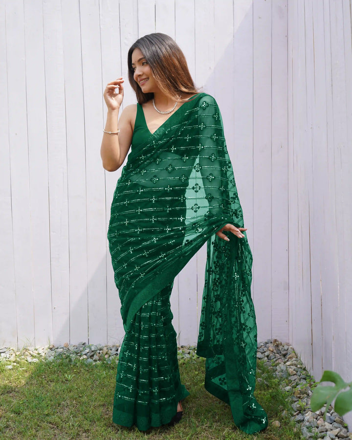 Luxurious Designer Saree in Butterfly Net Fabric | Diamond Work Blouse