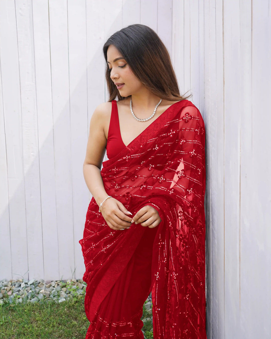 Luxurious Designer Saree in Butterfly Net Fabric | Diamond Work Blouse