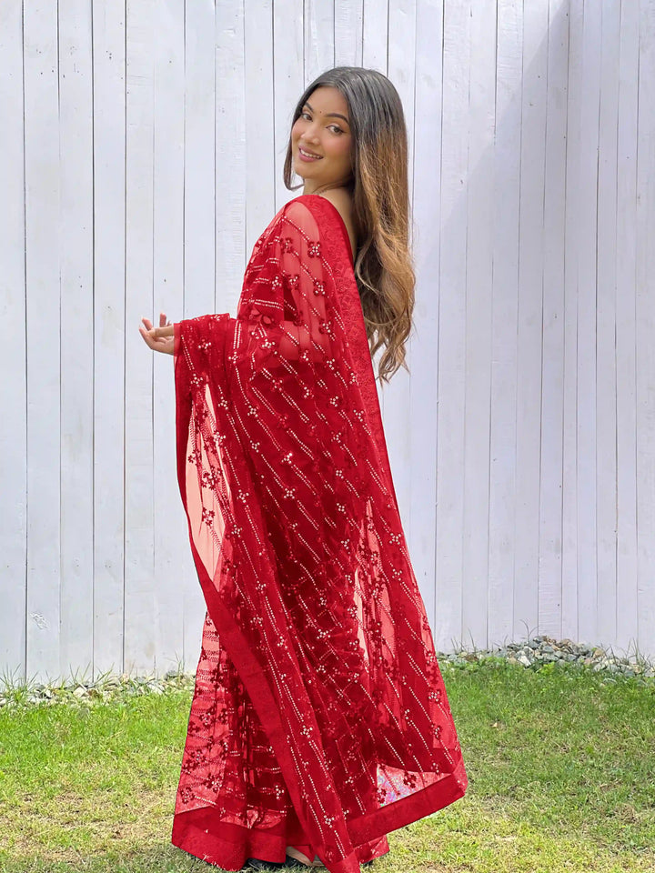Luxurious Designer Saree in Butterfly Net Fabric | Diamond Work Blouse