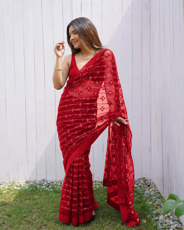 Luxurious Designer Saree in Butterfly Net Fabric | Diamond Work Blouse