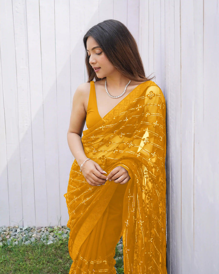 Luxurious Designer Saree in Butterfly Net Fabric | Diamond Work Blouse