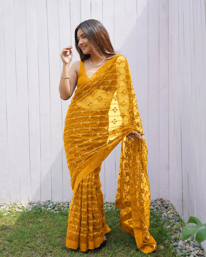Luxurious Designer Saree in Butterfly Net Fabric | Diamond Work Blouse
