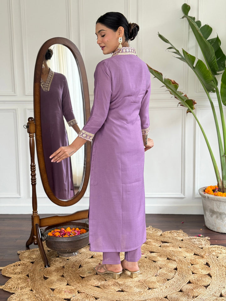 Graceful Lavender Suit | Viscose Chanderi top bottom with Silk Blend dupatta