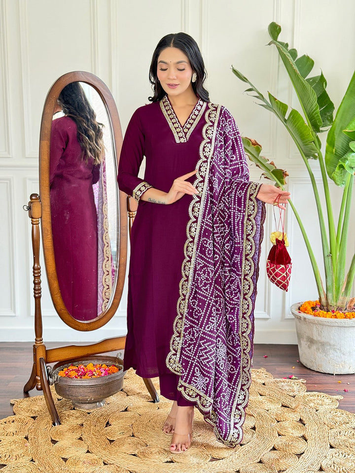 Graceful Lavender Suit | Viscose Chanderi top bottom with Silk Blend dupatta