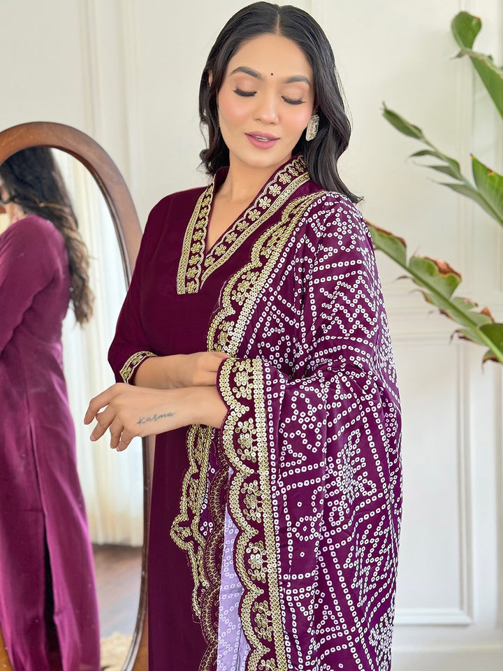 Graceful Lavender Suit | Viscose Chanderi top bottom with Silk Blend dupatta