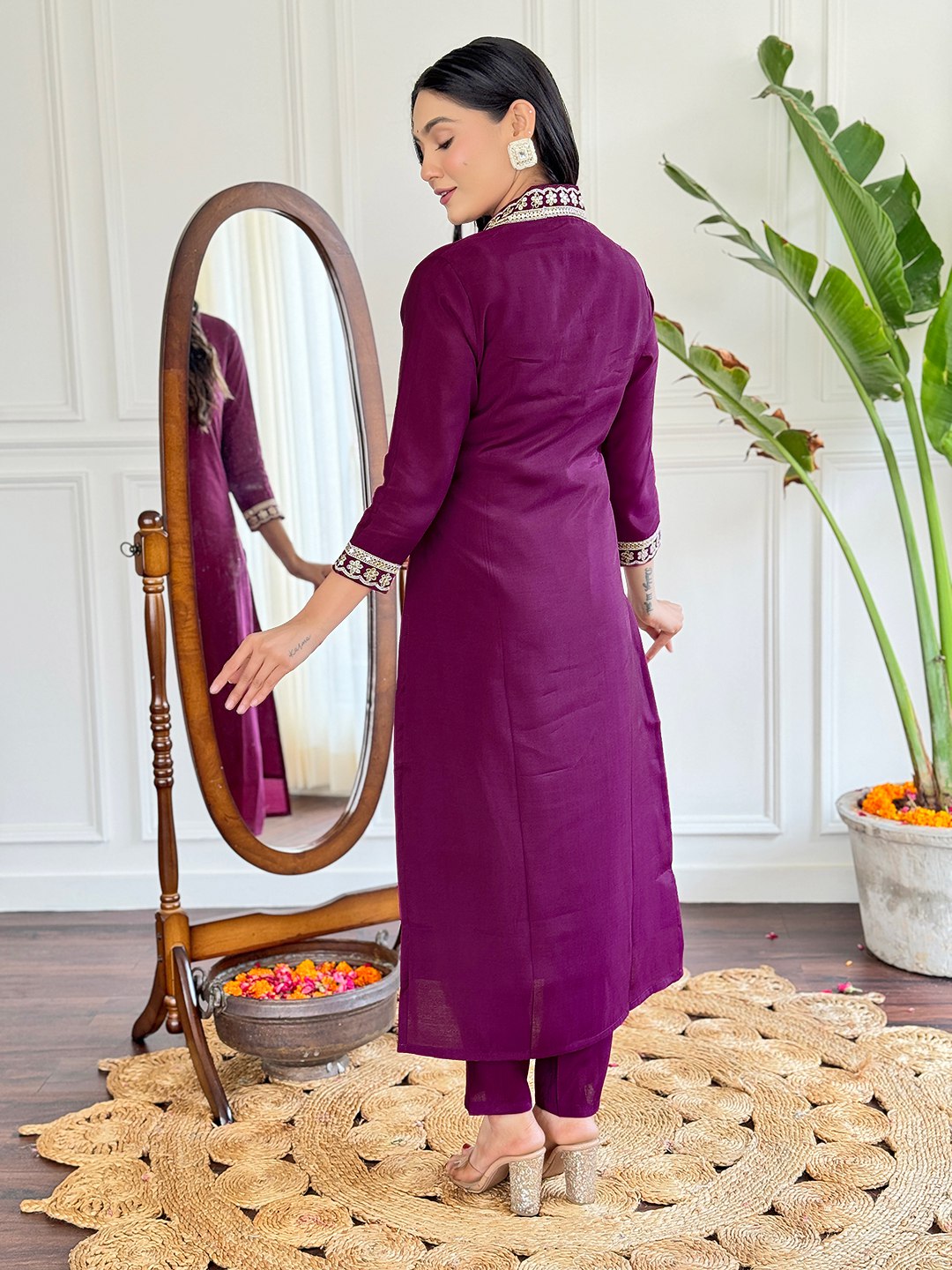 Graceful Lavender Suit | Viscose Chanderi top bottom with Silk Blend dupatta