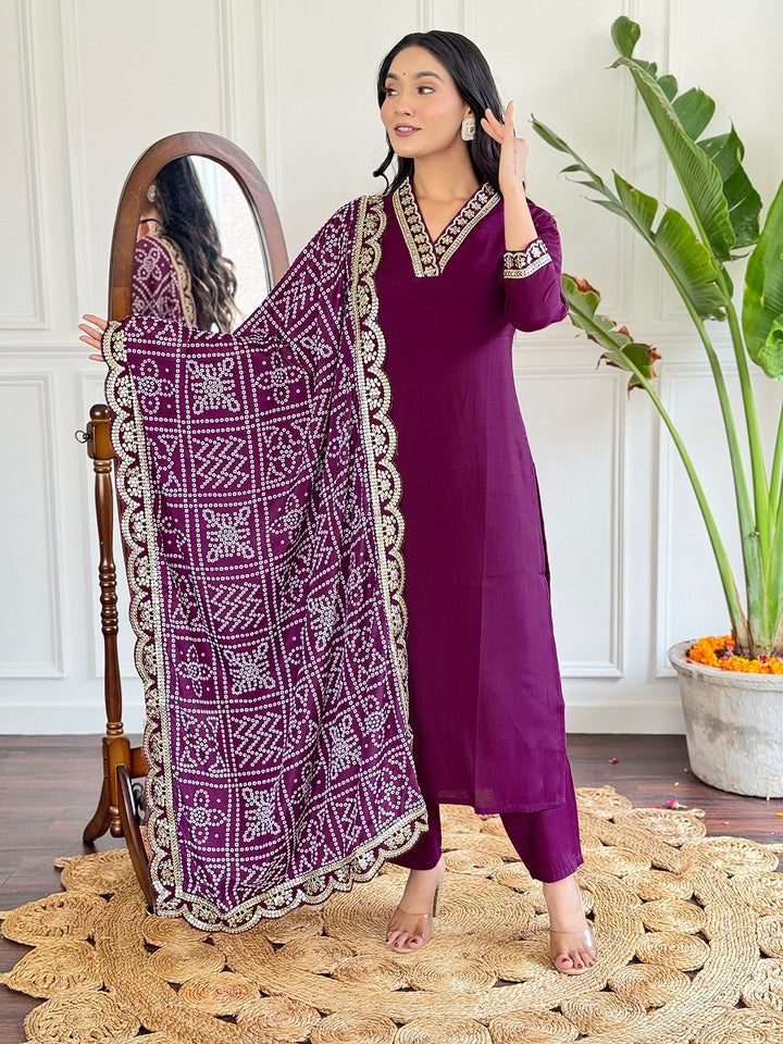 Graceful Lavender Suit | Viscose Chanderi top bottom with Silk Blend dupatta