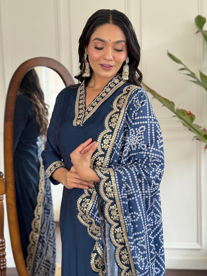 Graceful Lavender Suit | Viscose Chanderi top bottom with Silk Blend dupatta
