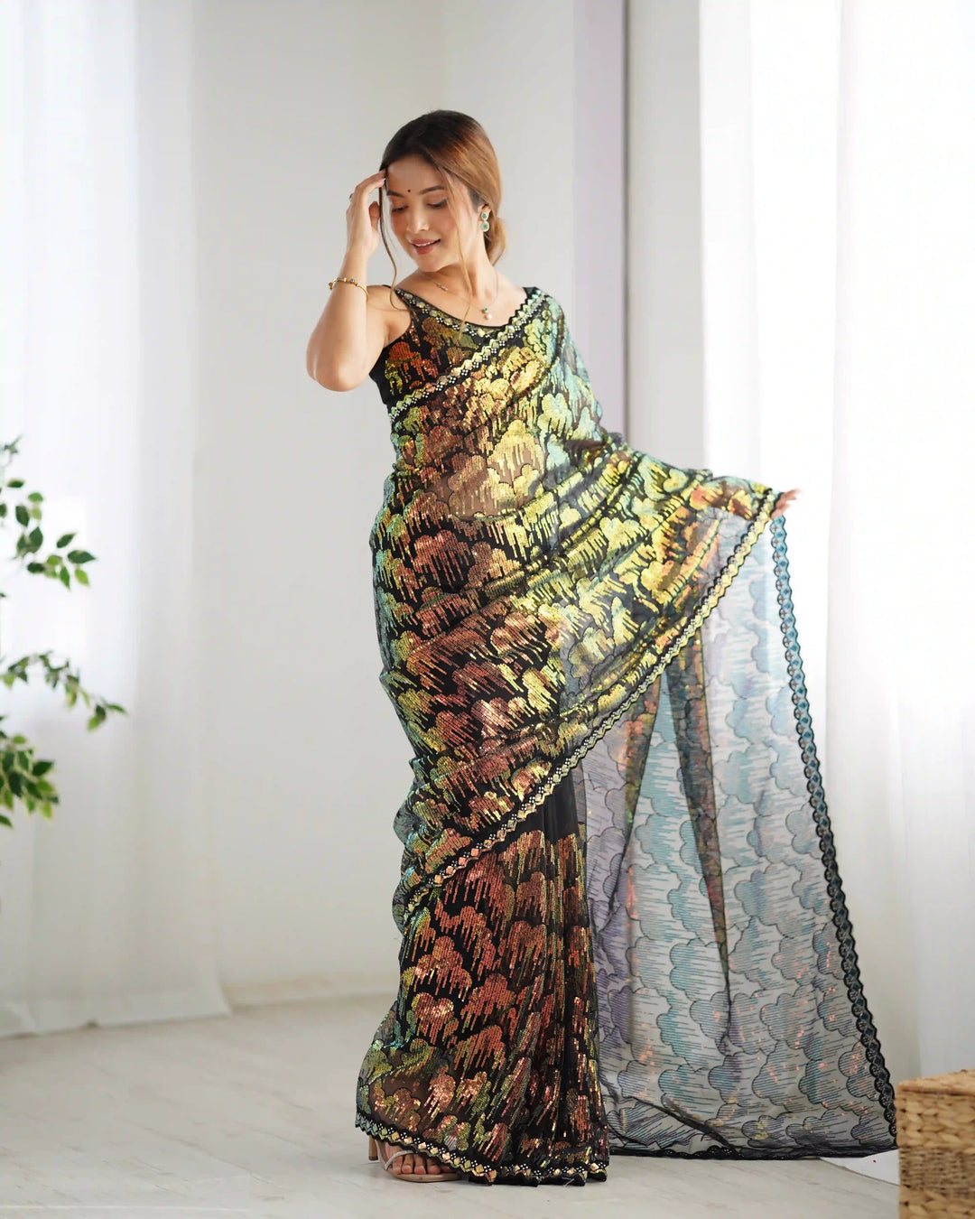 Stunning Mono Net Saree | Heavy Sequance Embroidery Work Work for Partywear