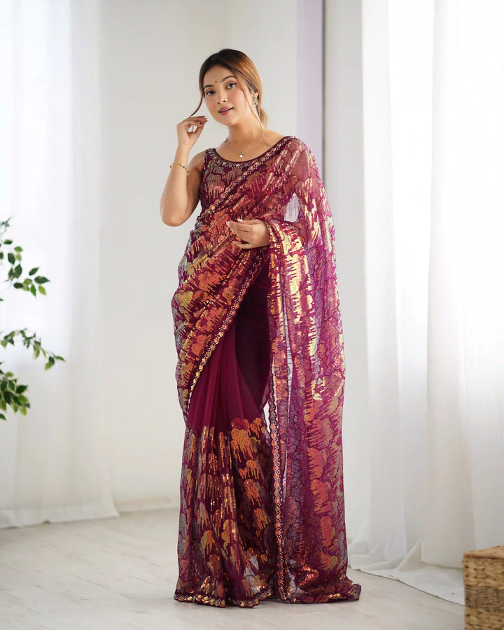 Stunning Mono Net Saree | Heavy Sequance Embroidery Work Work for Partywear