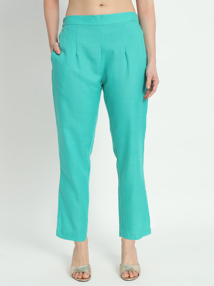 Elegant Turquoise Suit | Cotton top bottom with Viscose dupatta