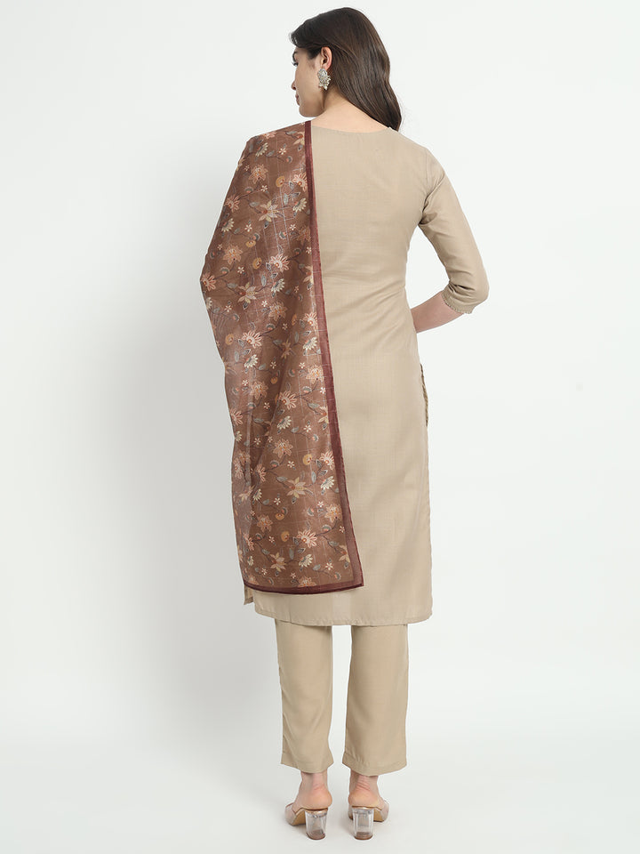 Graceful Beige Suit | Cotton top bottom with Viscose dupatta