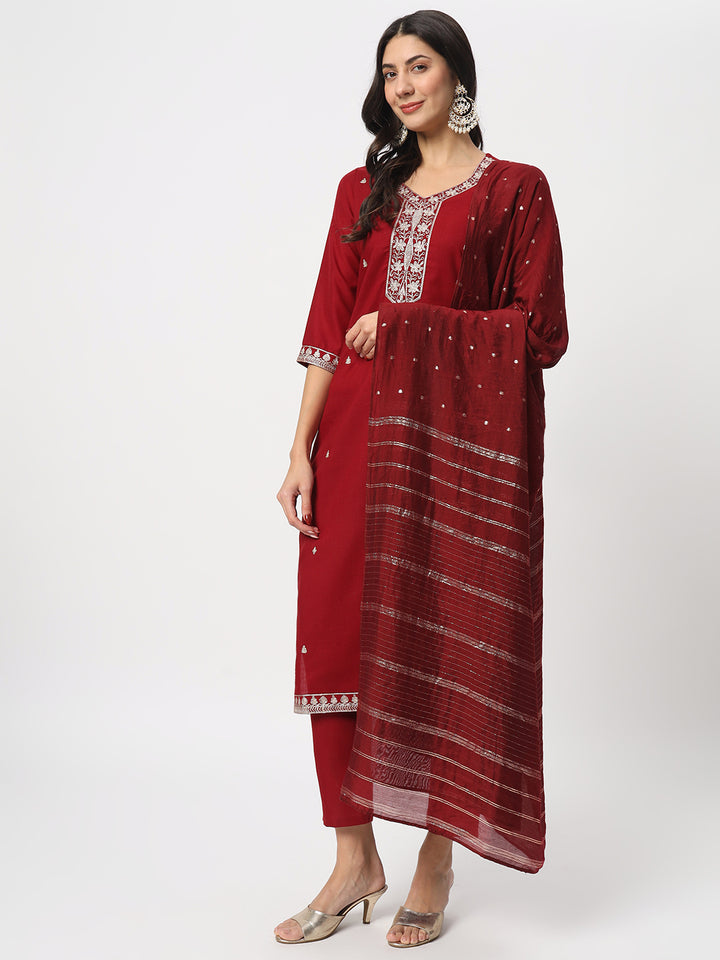 Gorgeous Maroon Suit | Cotton top bottom with Viscose dupatta