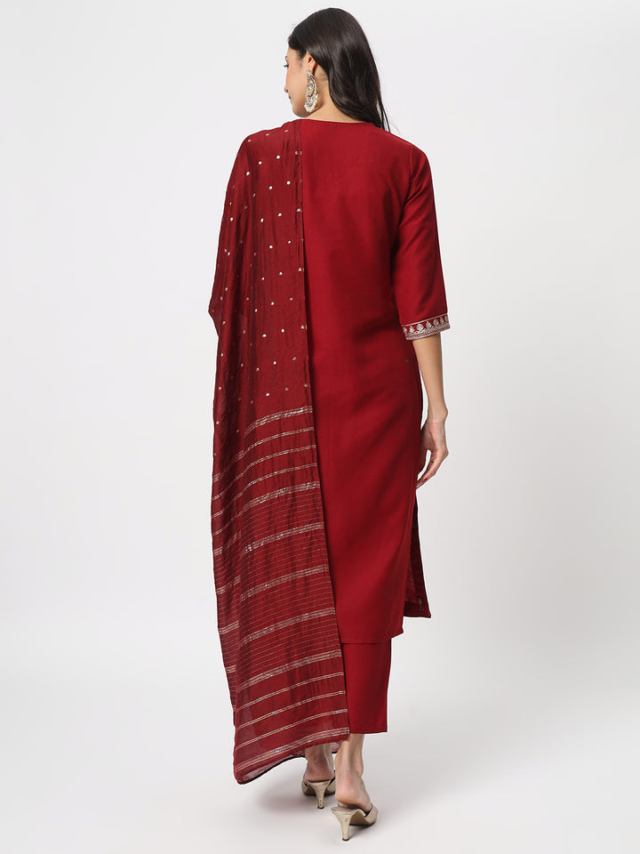 Gorgeous Maroon Suit | Cotton top bottom with Viscose dupatta