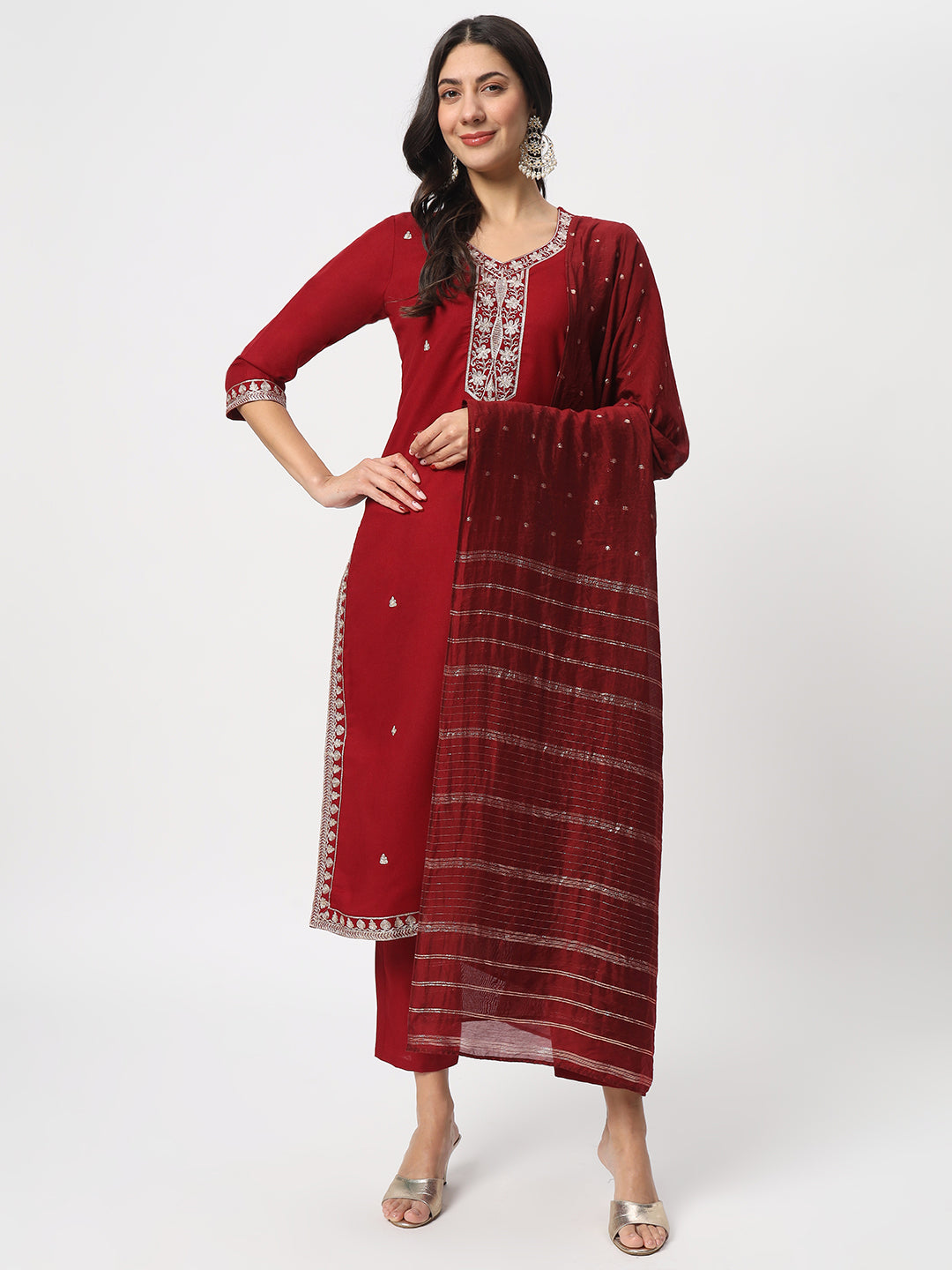 Gorgeous Maroon Suit | Cotton top bottom with Viscose dupatta