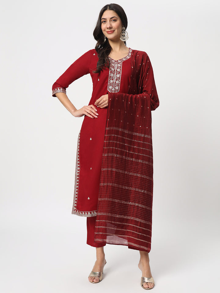Gorgeous Maroon Suit | Cotton top bottom with Viscose dupatta