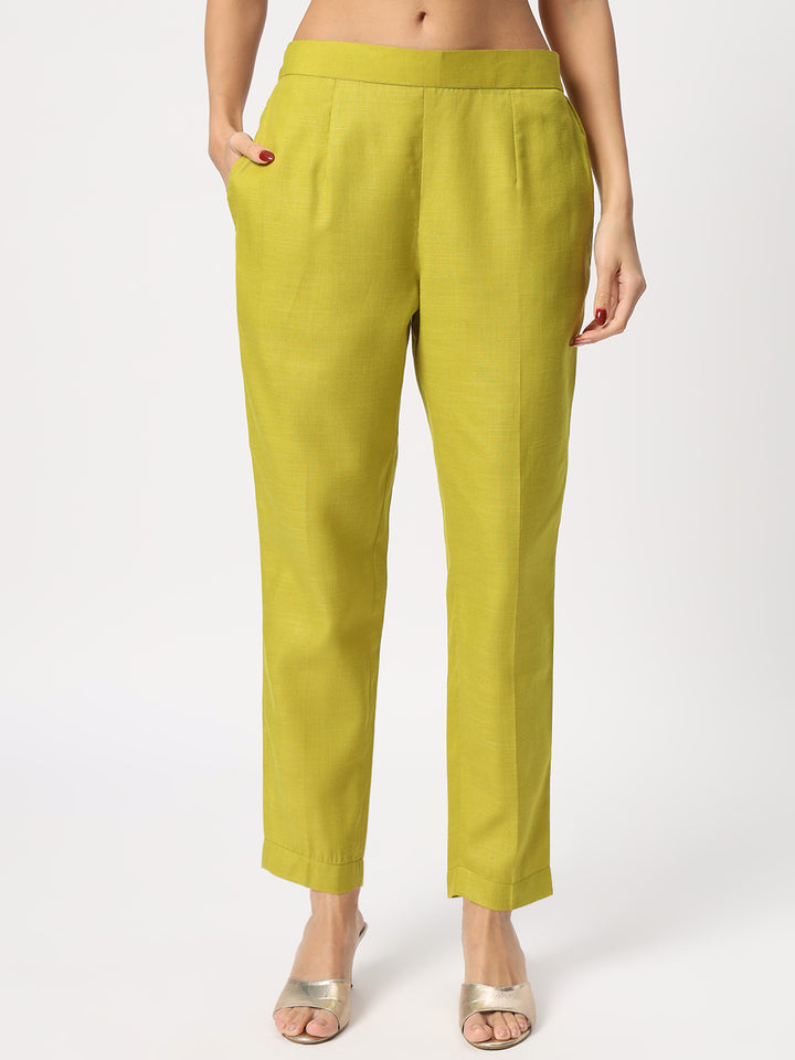 Elegant Lime Suit | Cotton top bottom with Viscose dupatta