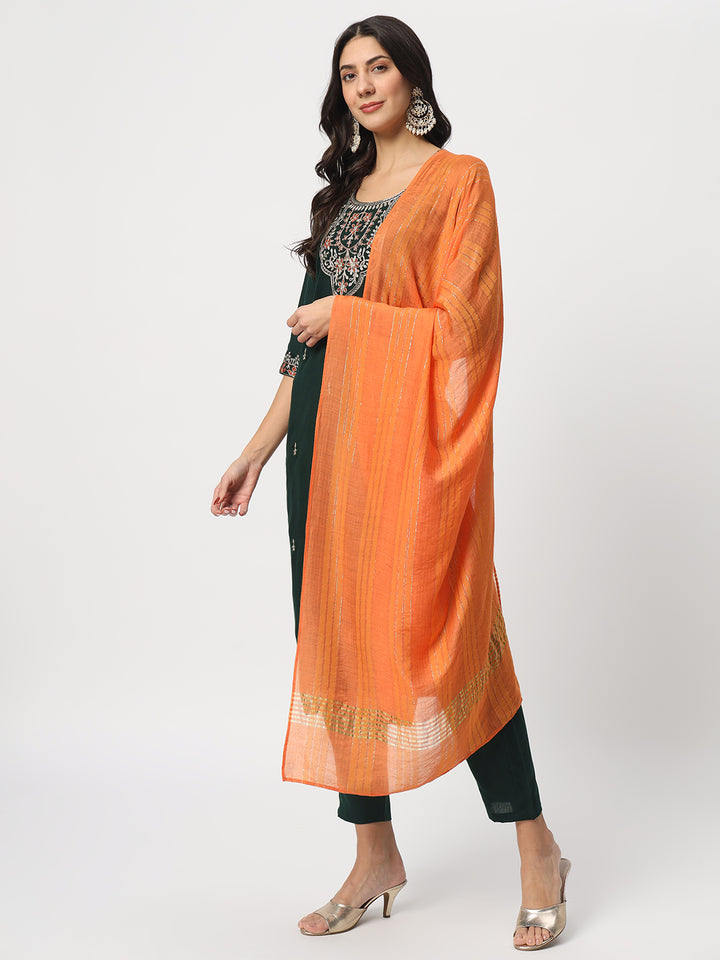 Stunning Bottle Green Suit | Cotton top bottom with Viscose dupatta