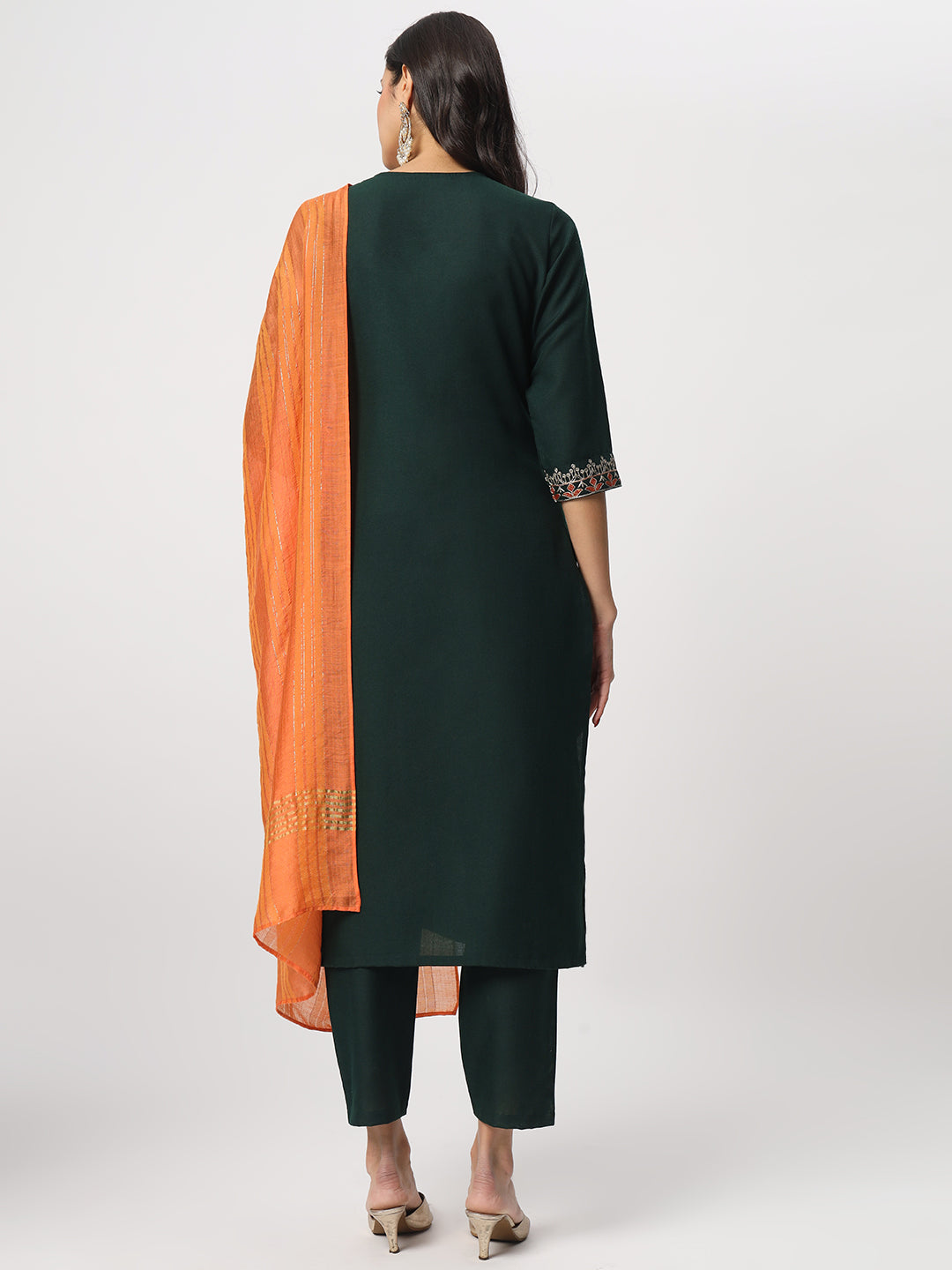Stunning Bottle Green Suit | Cotton top bottom with Viscose dupatta