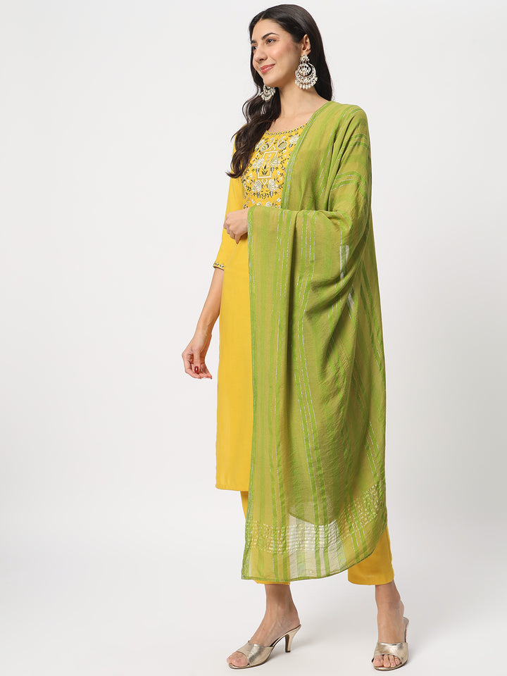 Gorgeous Yellow Suit | Cotton top bottom with Viscose dupatta